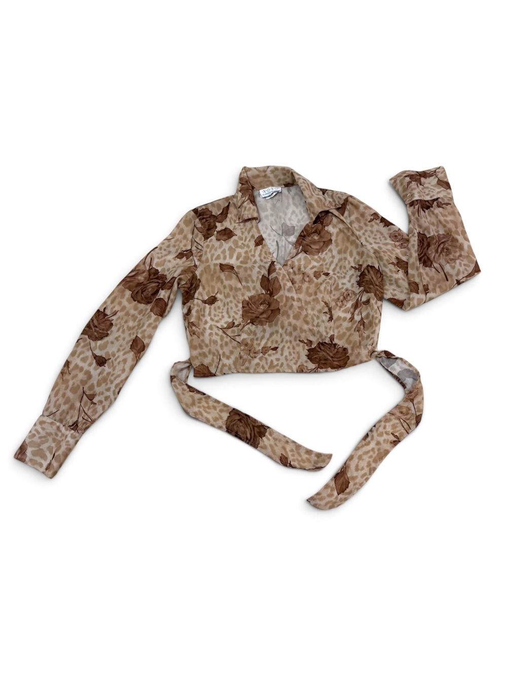 Y2K XOXO Animal Print Floral Wrap Blouse